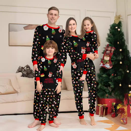 Europe and the United States Amazon foreign trade new Christmas parent-child suit Santa Claus full flower printing long sleeve home clothes pajamas