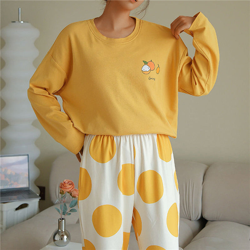 Jodimitty Spring Long Sleeve Pajama Sets Women Sleepwear Padded Summer Full Length Korean Home O-Neck Print Students Female Pjs