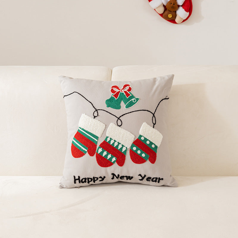 Christmas Towel Embroidery Pillow Cover Holiday Home Decoration