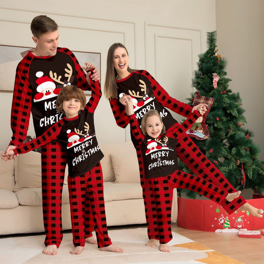 Amazon Autumn New Cute Letter Printing Christmas Parent-child Suit Foreign Trade Europe and the United States Plaid Home Clothes Pajamas